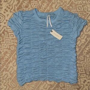Anthropologie Blue Top with Ruched Fabric and Relaxed Fit